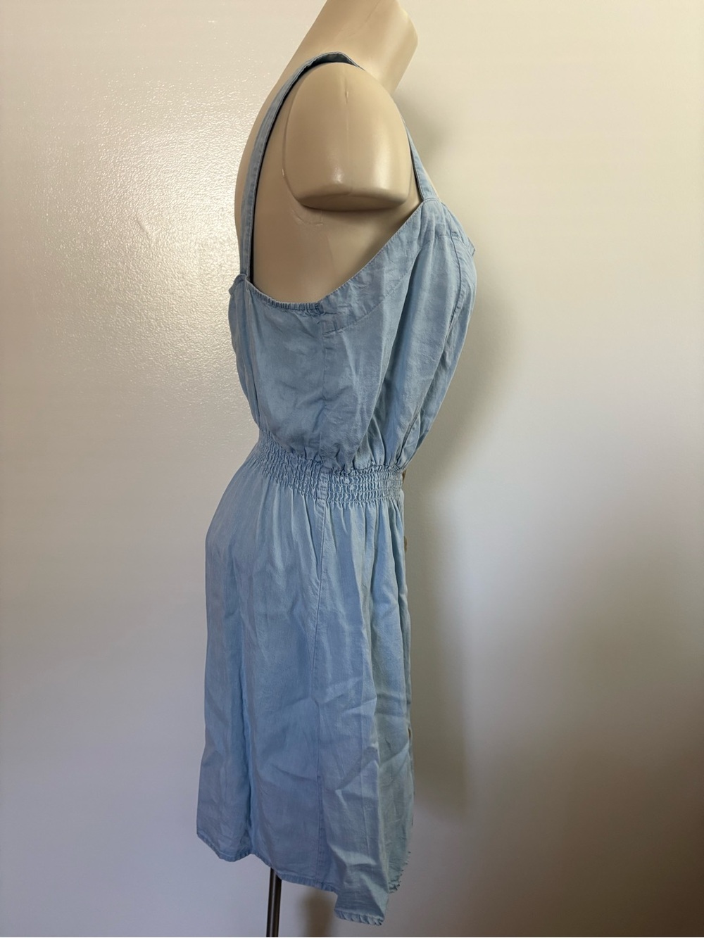 Love Tree Small Light Wash Denim Sundress Button-Down Front Wide Straps - Picture 4 of 10